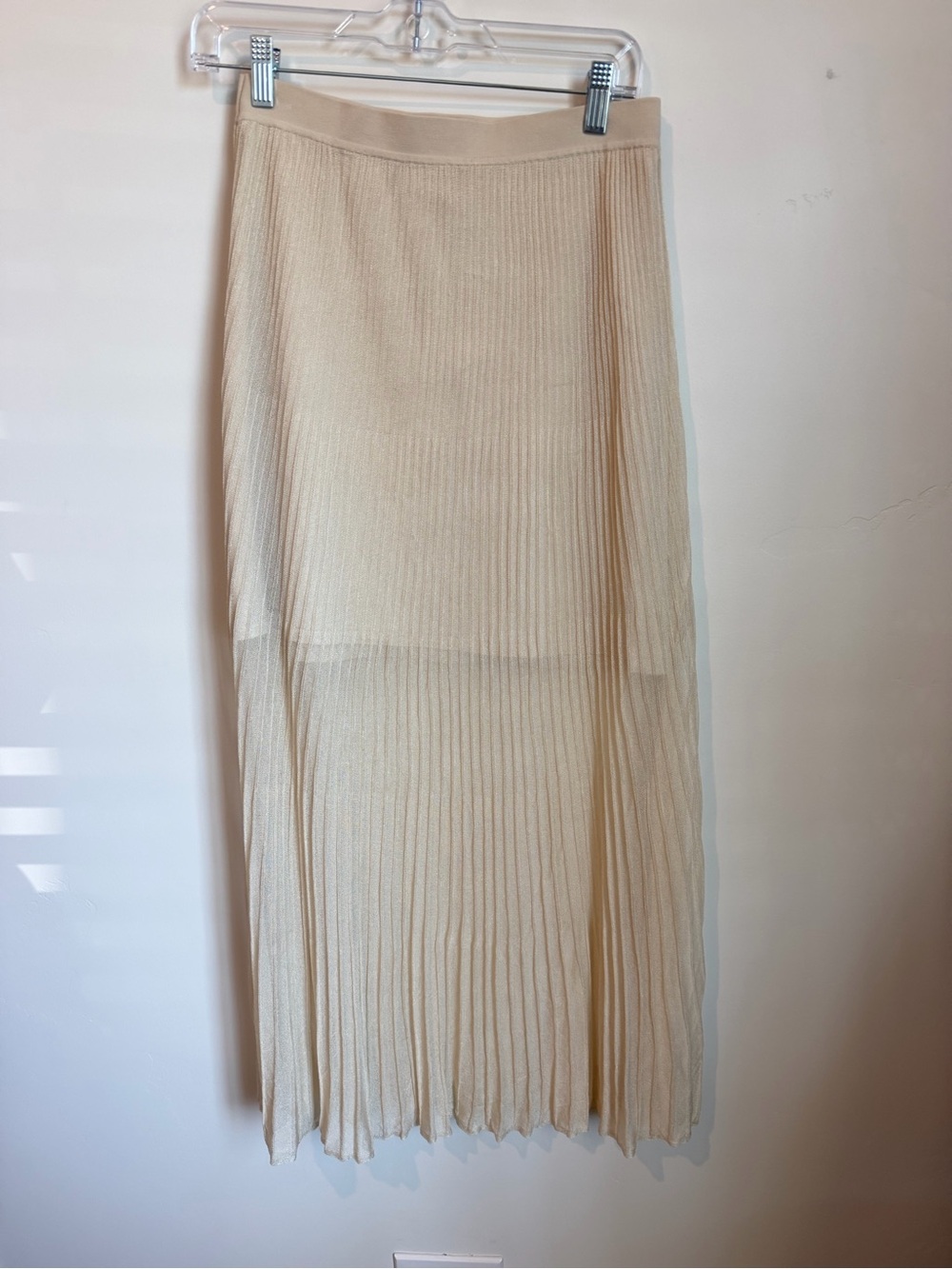 Simkhai M Sheer Pleated Midi Skirt in Beige New